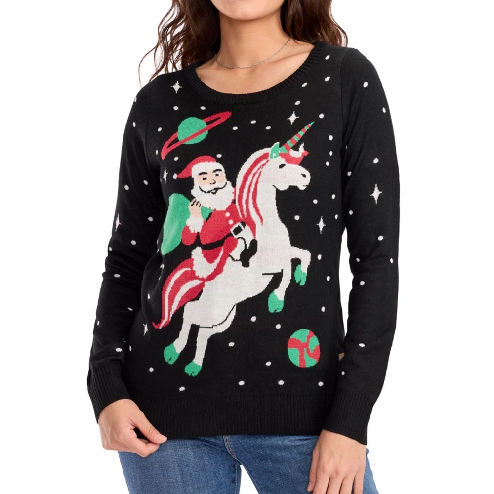 Tipsy Elves Black Santa Unicorn Sweater